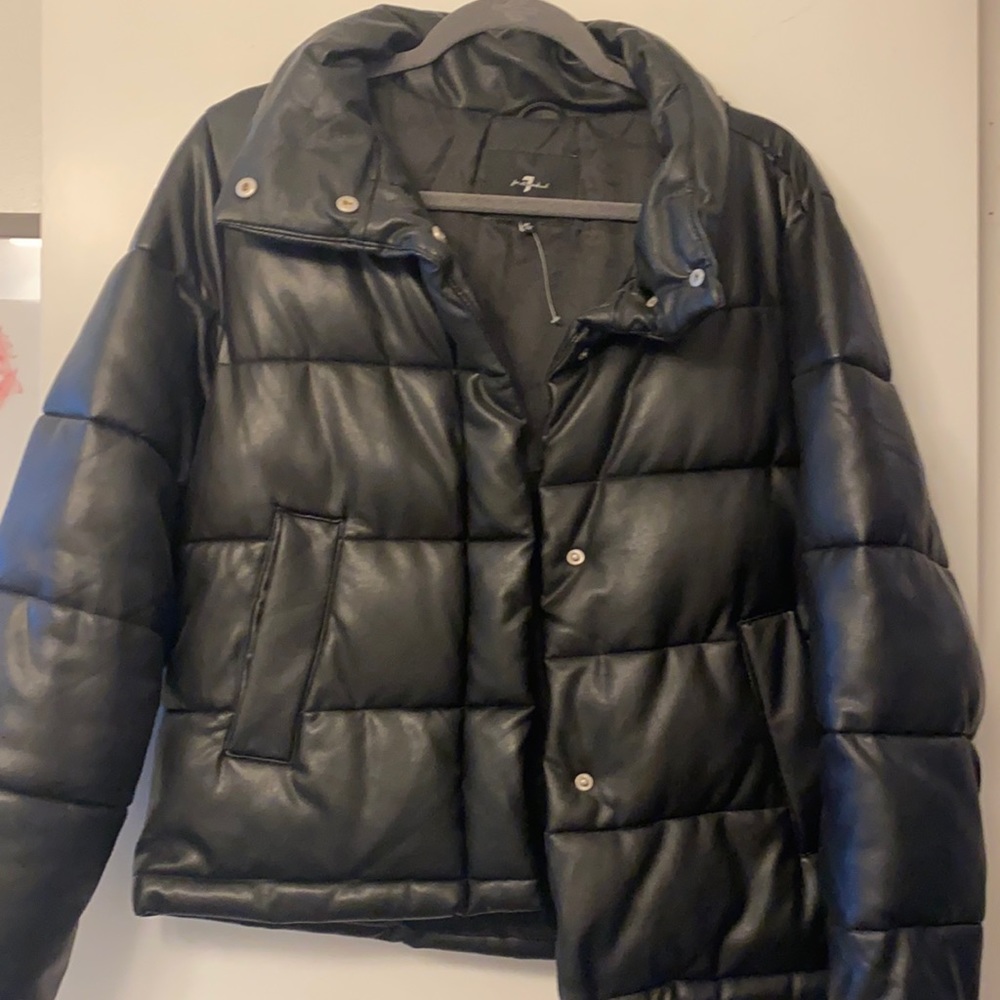 Black faux leather puffer jacket